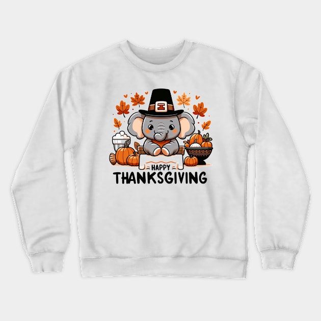 "Thanksgiving Joy" - Cute Elephant Celebrating Thanksgiving Design Crewneck Sweatshirt by WEARWORLD